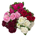 Buquê De Rosa Aveludada Grande Artificial Com 7 Flores