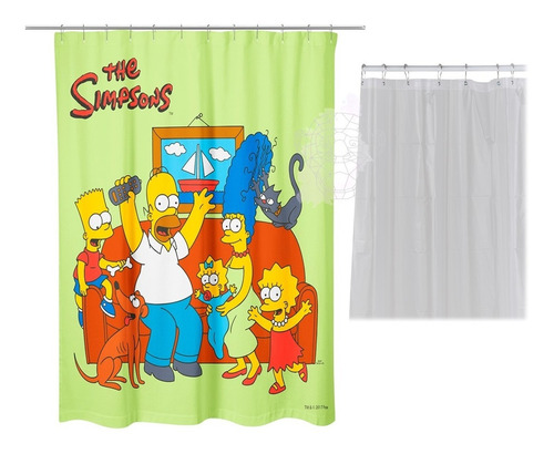 Combo Cortina Teflón De Baño The Simpsons + Protector