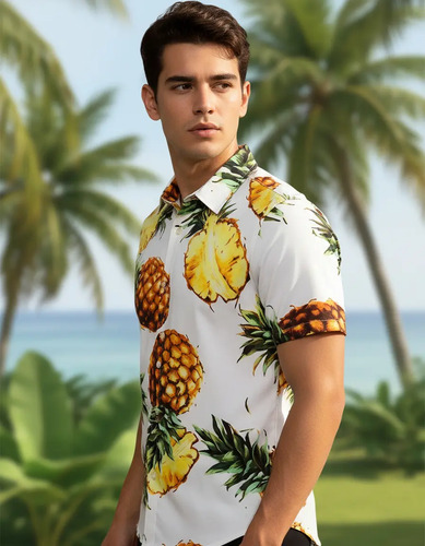 Camisa Piñas Outfit Slimfit Fiestas Msi Manga Corta  | Meses sin interés