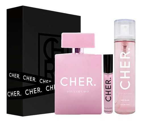 Set Perfume Mujer Cher Dieciocho 50 Ml + Talla + Body Splash