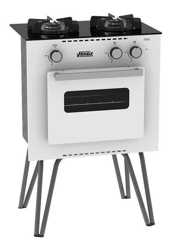 Fogão  De Chão Venax  Mini Cook A Gás 2 Queimadores  Branco Porta Com Visor 22l