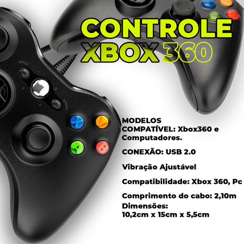 Controle Com Fio Preto Compatível Com Xbox 360 Usb Pc Gamer