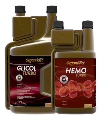 Suplemento Glicol Equi Turbo 1,5l  + Hemo Turbo 1l Organnact