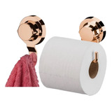 Kit Acessório Porta Papel Cabide Toalha Rosé Gold C/ Ventosa