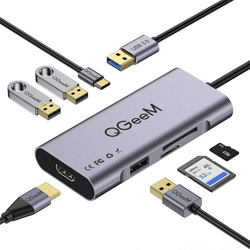 Qgeem Hub Usb 7 En 1 A Hdmi1080 @60hz 3, Puertos Usb2.0 Uh07