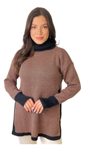 Blusa Manga Comprida Longa Estilo Casaco Tricot Inverno