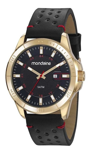 Relogio Mondaine Masculino 83478gpmvdh2 Dourado Couro Cor Da Correia Preto Cor Do Fundo Preto