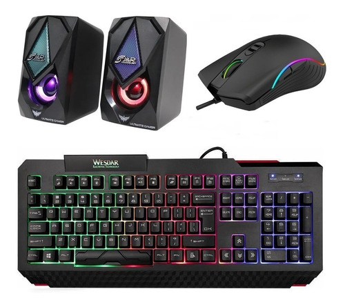 Combo Gamer Mouse + Parlantes + Teclado Led  