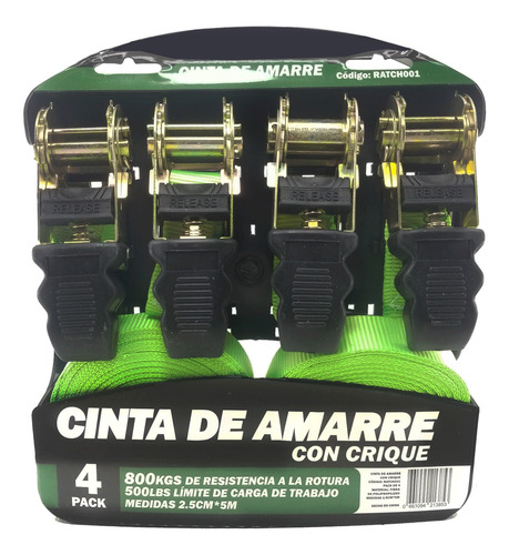 Kit X 4 Cinta Amarre Con Crique Norwing 800 Kg