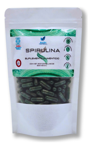 Alga Spirulina 100% Pura Bolsa Con 200 Cápsulas.