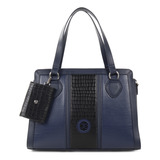 Bolsa Satchel Cloe Para Mujer Material Vegano Asa Removible Color Azul Marino