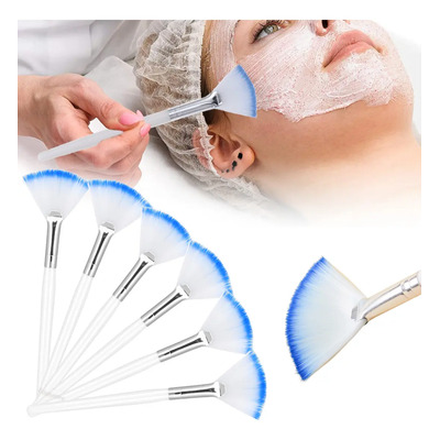 6 Brochas Faciales Abanico,para Maquillaje Facial Serum Spa Azul Y Blanco Azul / Blanco
