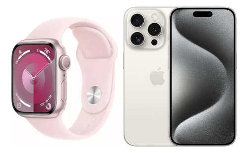 iPhone 15 Pro Max Branco E Apple Watch Serie 9 Rosa 41mm