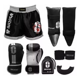 Kit Muay Thai Luva Boxe Short Caneleira Bandagem Bucal