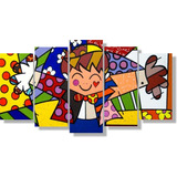 Quadro Para Sala Quarto 5 Peças Romero Brito O Abraço 129x