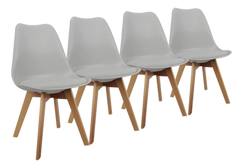 Set X 4 Sillas Eames Tulip De Comedor Almohadón Patas Madera