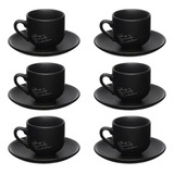 Jogo Xicaras De Porcelana Cafe 90 Ml Preto Manhattan