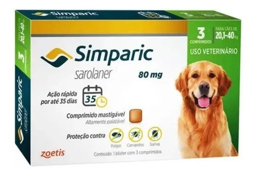 Remedio De Carrapato Simparic 20 A 40kg C/3 Comprimidos