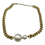 Fashionable Pearl Grain Connected Gold Metal Flat Chain