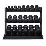 Rack Pro + Set 15 Pares Mancuernas Rubber Hex Dumbbell 900lb