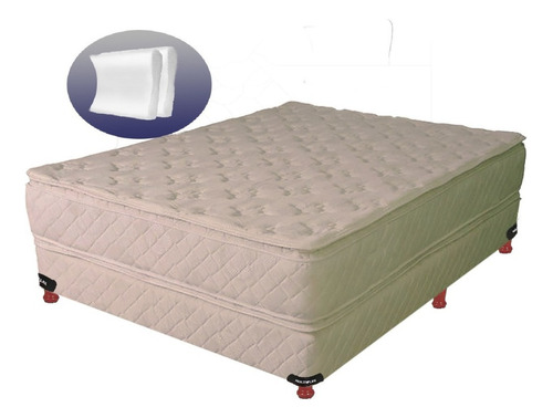 Somier 2 Plazas Y Media 2 Almohadas Viscoelasticas Cervical Color Beige