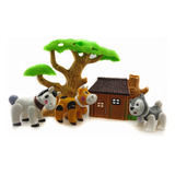 Set Animalitos De Juguete Con Cabaña Tipo Playmobil