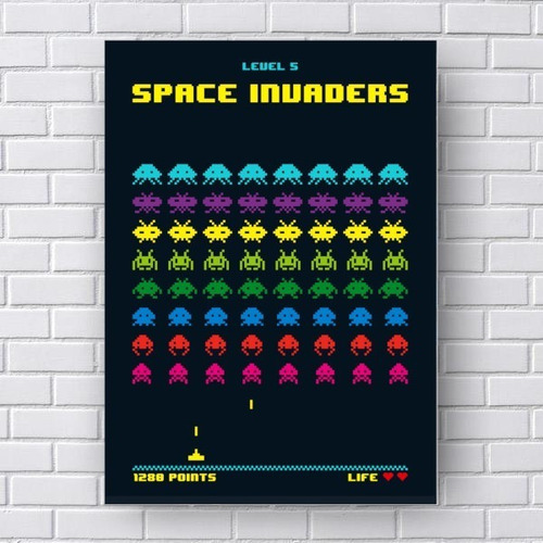 Placa Decorativa Space Invaders - Gamer - Game Retro 