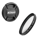 Combo Tapa Frontal + Filtro Uv Para Lente Camara Nikon 67mm