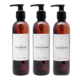Kit Frascos Âmbar 3pçs Shampoo Cond Sab 240ml Decoração Luxo