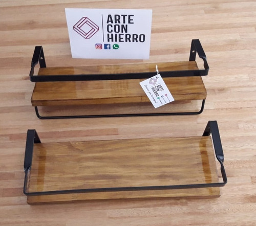 Estantes Flotantes Hierro Madera 40x14cm Son 2 -sin Toallero