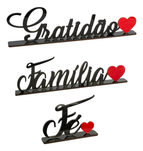 Palavra Gratidão Família E Fé - Acrílico - Decoração