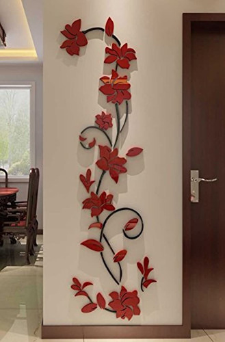 Panel Decorativo Adhesivo De Flores 3d,color Rojo.