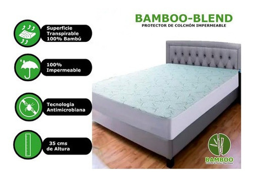 Cubrecolchon Bambu Blend King Size 100% Silencioso Color Blanco/verde Diseño De La Tela Grabado