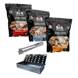 Kit 3 Sacos Wood Chips  Lenha + Caixa Defumador + Pegador