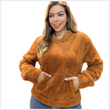 Blusa De Frio Tendência Inverno Teddy Capuz Bolso Canguru