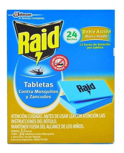 Raid Tabletas X 24u Rápida Acción Contra Mosquitos Zancudos