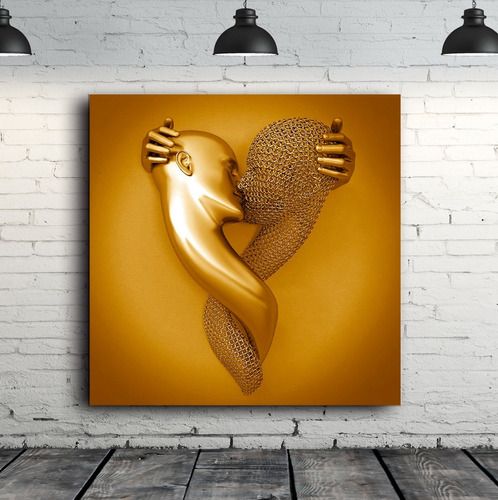 Cuadro Moderno Amor Dorado Plateado 90x90 Cm Por Unidad