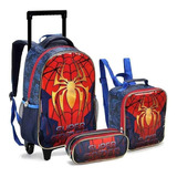 Kit Mochila Infantil Rodinhas Homem Super Spider Aranha 2020 Cor Azul Desenho Do Tecido Liso