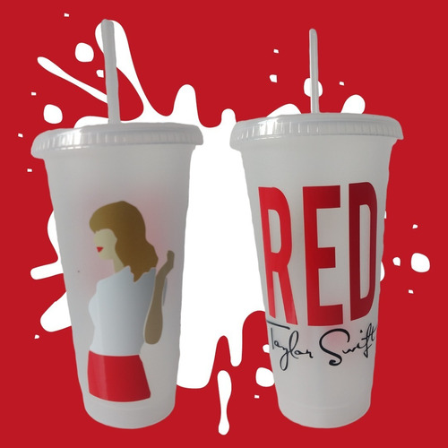 Vaso Personalizado -taylor Swift Red C/ Tapa Y Popote