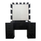 Tocador Con Espejo Comoda Vanity Hollywood Negro Recamara