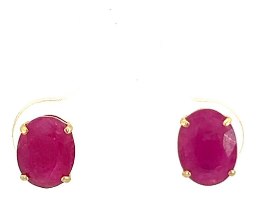 Aretes Para Mujer Oro Amarillo 14kt Con Rubi Corte Oval