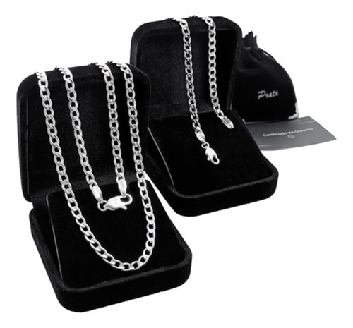 Conjunto Colar Pulseira 3mm Prata 925 Pura Cordão Masculino 