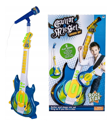 Guitarra Con Botones Microfono Pie Azul Love 7365 En Stock