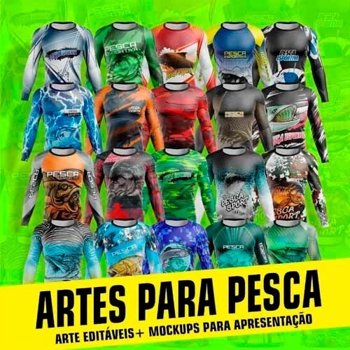 Estampas Editáveis Camisetas Pesca Pescaria Corel Mockups