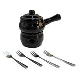 Mini Aparelho De Fondue Panelinha Preto De Ceramica 200ml