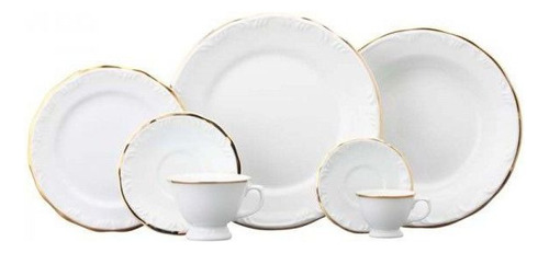 Jogo De Jantar Chá Café 42 Pçs Porcelana Schmidt Pomerode Filete Ouro Cor Branco