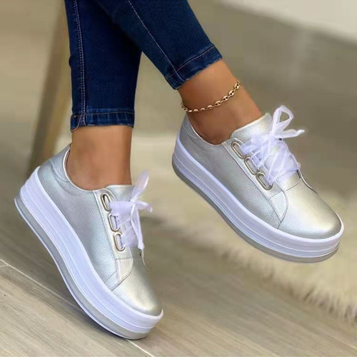 Zapatos Casuales Con Plataforma Y Punta Redonda Para Mujer