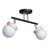 Aplique Riel 2 Luces Globo / Madera Cabezal Movil Apto Led F