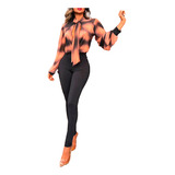 Enterizo Largo Negro Pantalon Y Vetiado Naranja Negro Blusa