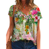 Camiseta Con Cuello En V Y Estampado Floral